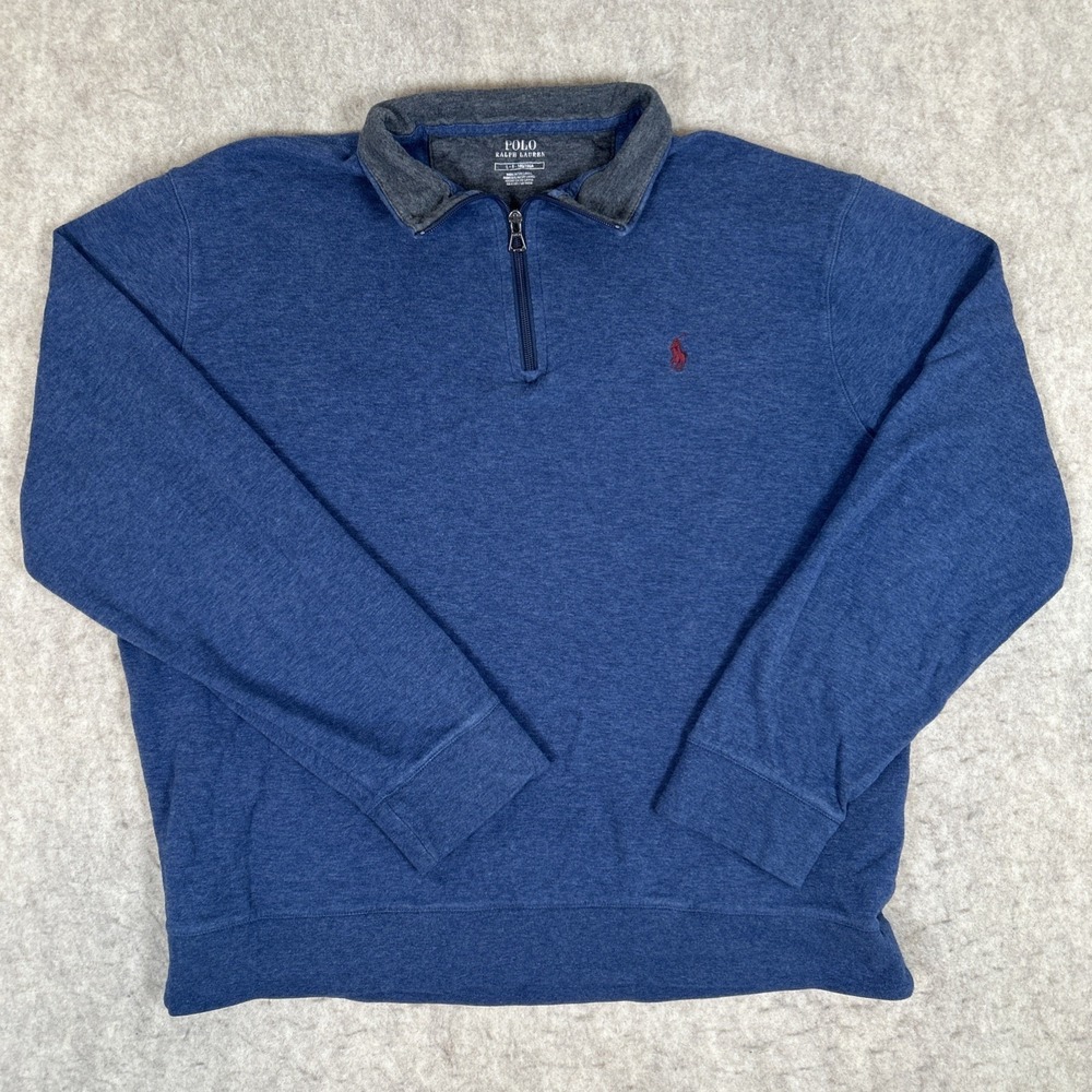 Polo Ralph Lauren‎ Luxury Jersey Quarter Zip Pullover Navy Large Maroon Pony